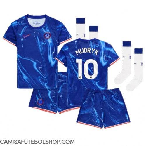 Camisa de time de futebol Chelsea Mykhailo Mudryk #10 Replicas 1º Equipamento Infantil 2024-25 Manga Curta (+ Calças curtas)